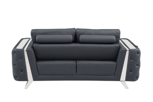 HomeRoots Three Piece Indoor Dark Gray Italian Leather Seating Set for 6 | Modern Comfort & Style Upgrade 518558