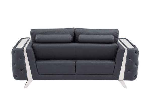 HomeRoots Three Piece Indoor Dark Gray Italian Leather Seating Set for 6 | Modern Comfort & Style Upgrade 518558