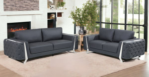 Homeroots Two Piece Indoor Dark Gray Italian Leather Five Person Seating Set Dark Grey  518559