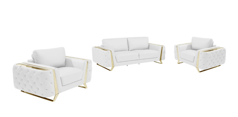HomeRoots Three Piece Indoor White Italian Leather Seating Set for Six – Luxurious Comfort & Timeless Style 518560