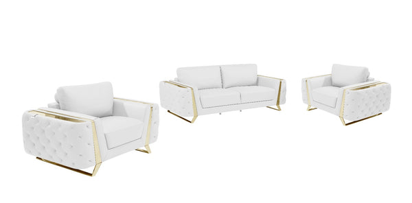 Homeroots Three Piece Indoor White Italian Leather Six Person Seating Set White  518560