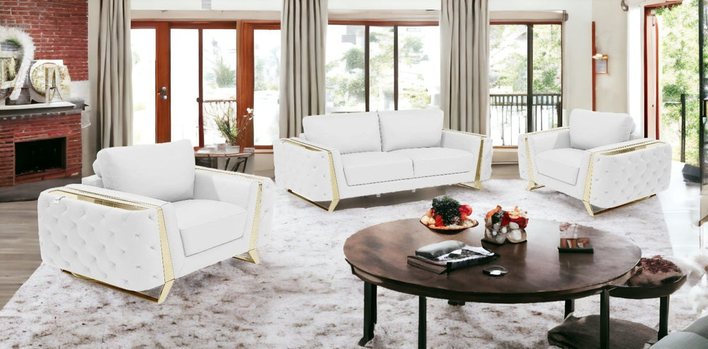 HomeRoots Three Piece Indoor White Italian Leather Seating Set for Six – Luxurious Comfort & Timeless Style 518560