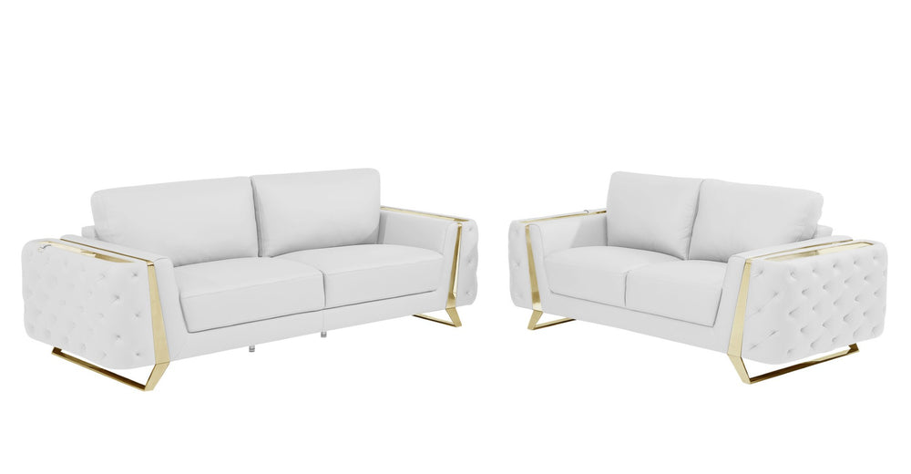 HomeRoots Two Piece Indoor White Italian Leather Seating Set for 5 - Luxurious Sofa & Loveseat Combo 518561