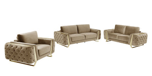 Homeroots Three Piece Indoor Beige Velvet Six Person Seating Set Beige  518562