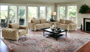 Homeroots Three Piece Indoor Beige Velvet Six Person Seating Set Beige  518562