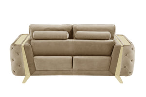 HomeRoots Three Piece Indoor Beige Velvet Seating Set for 6 - Luxurious Comfort & Stylish Design with Gold Accents 518562