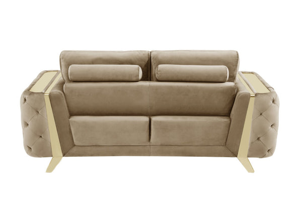 HomeRoots Three Piece Indoor Beige Velvet Seating Set for 6 - Luxurious Comfort & Stylish Design with Gold Accents 518562