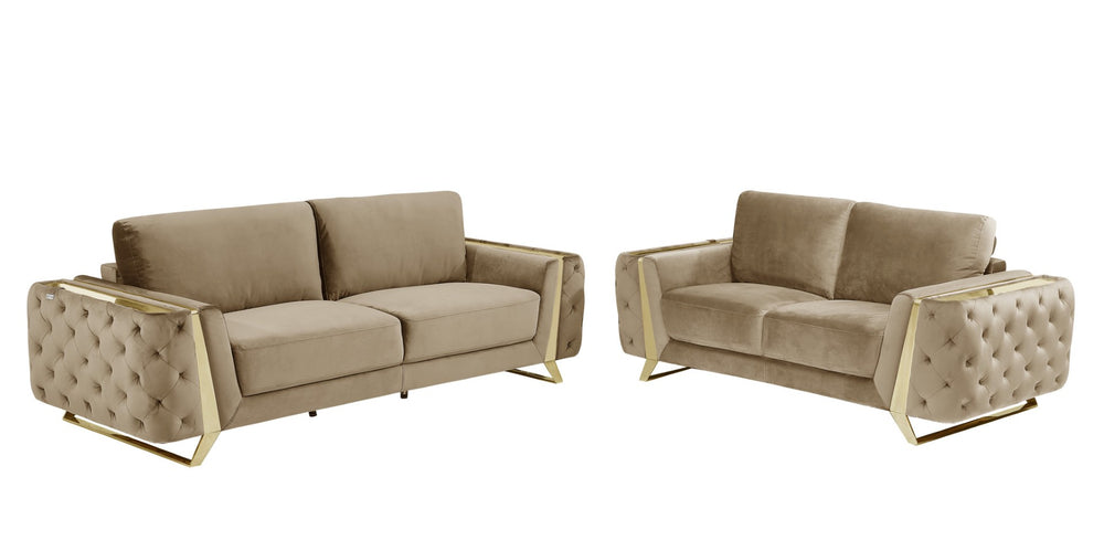 HomeRoots Two Piece Indoor Beige Velvet Seating Set for Five - Luxurious Comfort & Elegant Design Included 518563