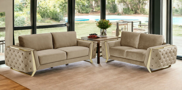 Homeroots Two Piece Indoor Beige Velvet Five Person Seating Set Beige  518563