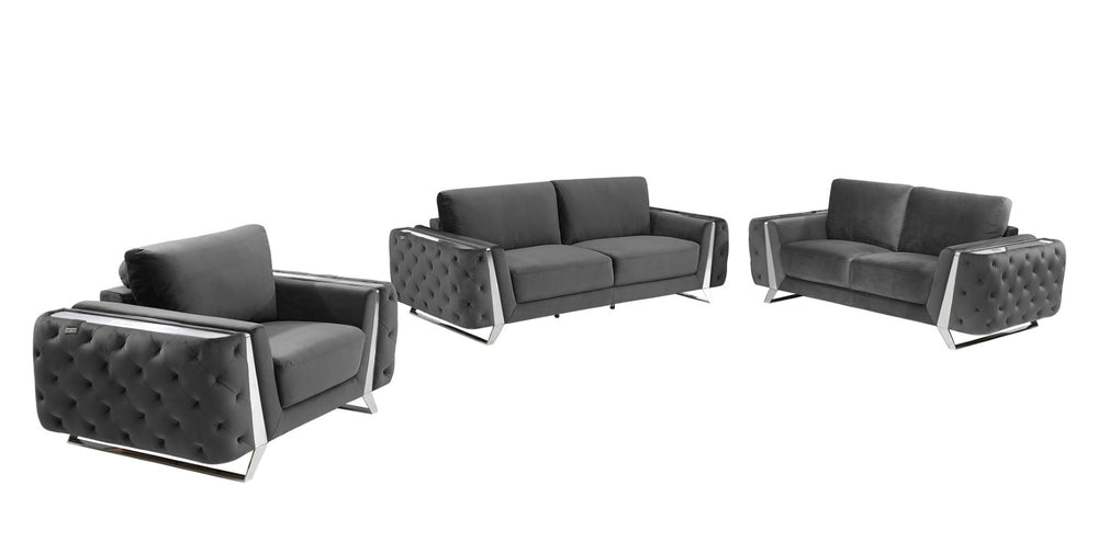 HomeRoots Three Elegant Dark Gray Velvet Seating Set for 6 – Modern Style, Plush Comfort & Durable Design 518564