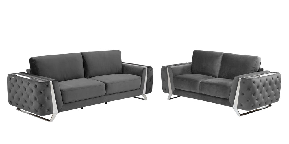HomeRoots Two Piece Indoor Dark Gray Italian Leather Seating Set – Luxurious Comfort for Five, Stylish Design 518565