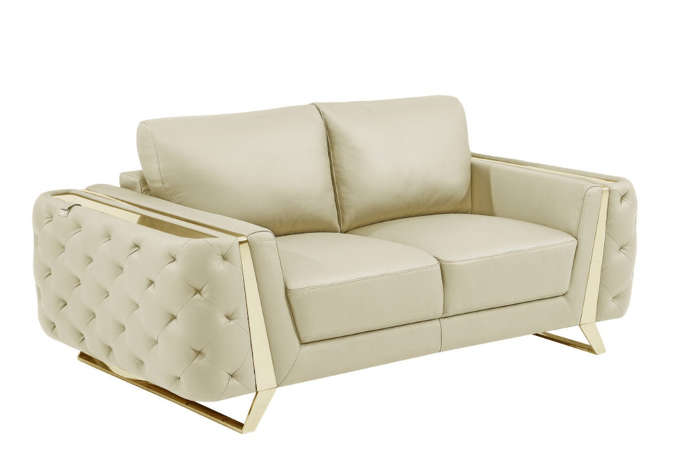 HomeRoots 72" Genuine Leather Loveseat - Luxurious Comfort with Gold Accents for Contemporary Living Spaces CREAM 518566