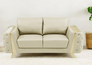 HomeRoots 72" Genuine Leather Loveseat - Luxurious Comfort with Gold Accents for Contemporary Living Spaces CREAM 518566