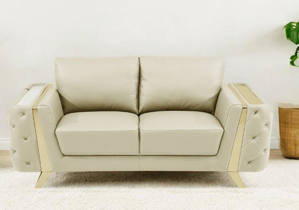 Homeroots 72" Beige And Gold Genuine Leather Loveseat Beige  518566