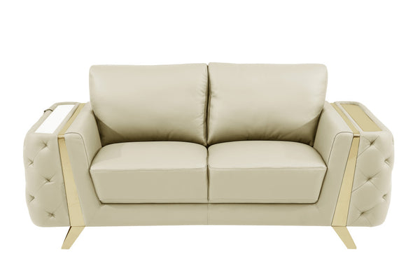Homeroots 72" Beige And Gold Genuine Leather Loveseat Beige  518566