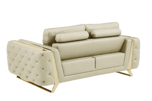 Homeroots 72" Beige And Gold Genuine Leather Loveseat Beige  518566