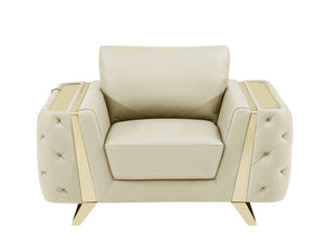 Homeroots 50" Beige And Gold Genuine Leather Tufted Club Chair Beige  518567
