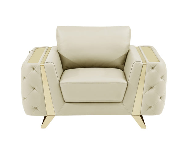 Homeroots 50" Beige And Gold Genuine Leather Tufted Club Chair Beige  518567