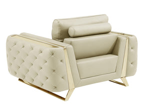 Homeroots 50" Beige And Gold Genuine Leather Tufted Club Chair Beige  518567