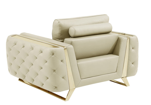 Homeroots 50" Beige And Gold Genuine Leather Tufted Club Chair Beige  518567