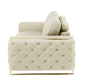 Homeroots 50" Beige And Gold Genuine Leather Tufted Club Chair Beige  518567