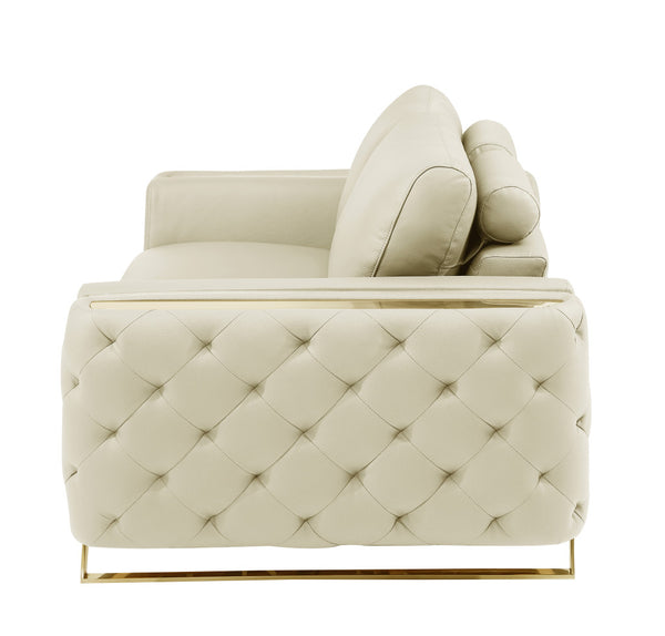 Homeroots 50" Beige And Gold Genuine Leather Tufted Club Chair Beige  518567