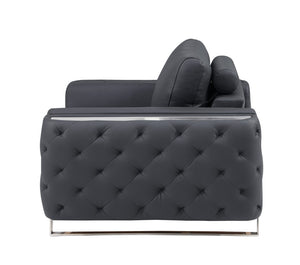 Homeroots 72" Dark Gray And Silver Genuine Leather Loveseat Dark Grey  518568