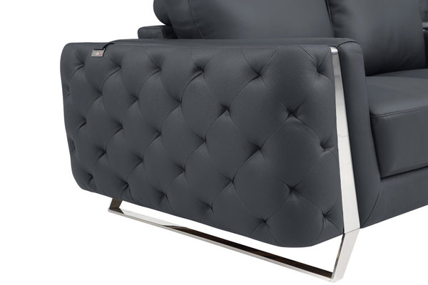 Homeroots 50" Dark Gray And Silver Faux Leather Tufted Arm Chair Dark Grey  518569