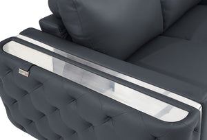 Homeroots 50" Dark Gray And Silver Faux Leather Tufted Arm Chair Dark Grey  518569