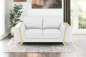 Homeroots 72" White And Gold Genuine Leather Loveseat White  518570