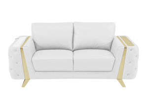 Homeroots 72" White And Gold Genuine Leather Loveseat White  518570