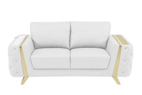 Homeroots 72" White And Gold Genuine Leather Loveseat White  518570