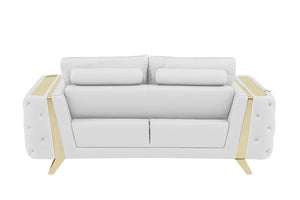 Homeroots 72" White And Gold Genuine Leather Loveseat White  518570