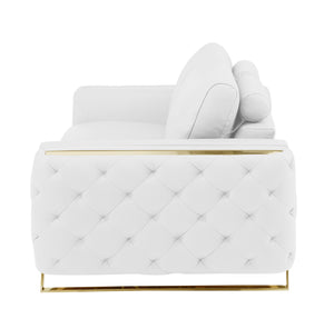 Homeroots 72" White And Gold Genuine Leather Loveseat White  518570