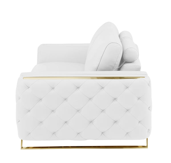 Homeroots 72" White And Gold Genuine Leather Loveseat White  518570