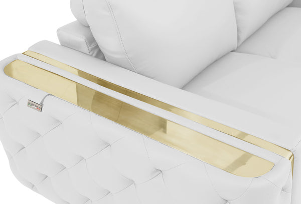 Homeroots 72" White And Gold Genuine Leather Loveseat White  518570