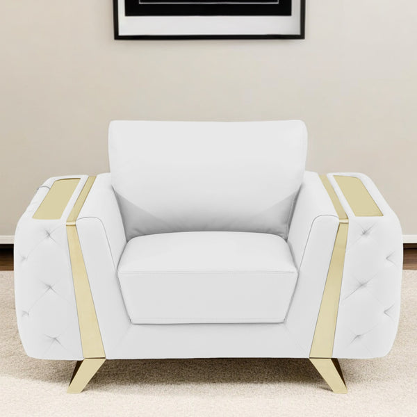 Homeroots 50" White And Gold Genuine Leather Club Chair White  518571