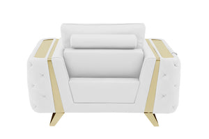 Homeroots 50" White And Gold Genuine Leather Club Chair White  518571