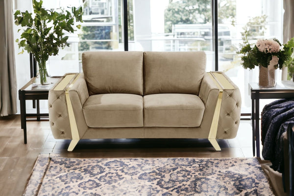 Homeroots 72" Beige And Gold Velvet Loveseat Beige  518572