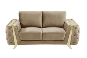 Homeroots 72" Beige And Gold Velvet Loveseat Beige  518572