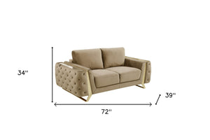 Homeroots 72" Beige And Gold Velvet Loveseat Beige  518572
