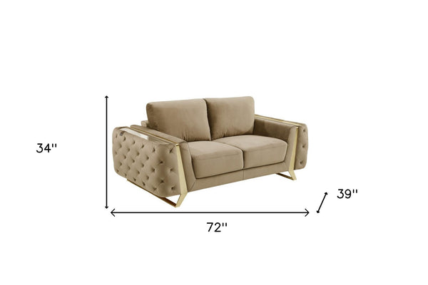 Homeroots 72" Beige And Gold Velvet Loveseat Beige  518572