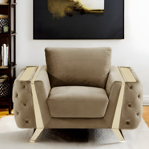 Homeroots 50" Beige And Gold Velvet Tufted Club Chair Beige  518573