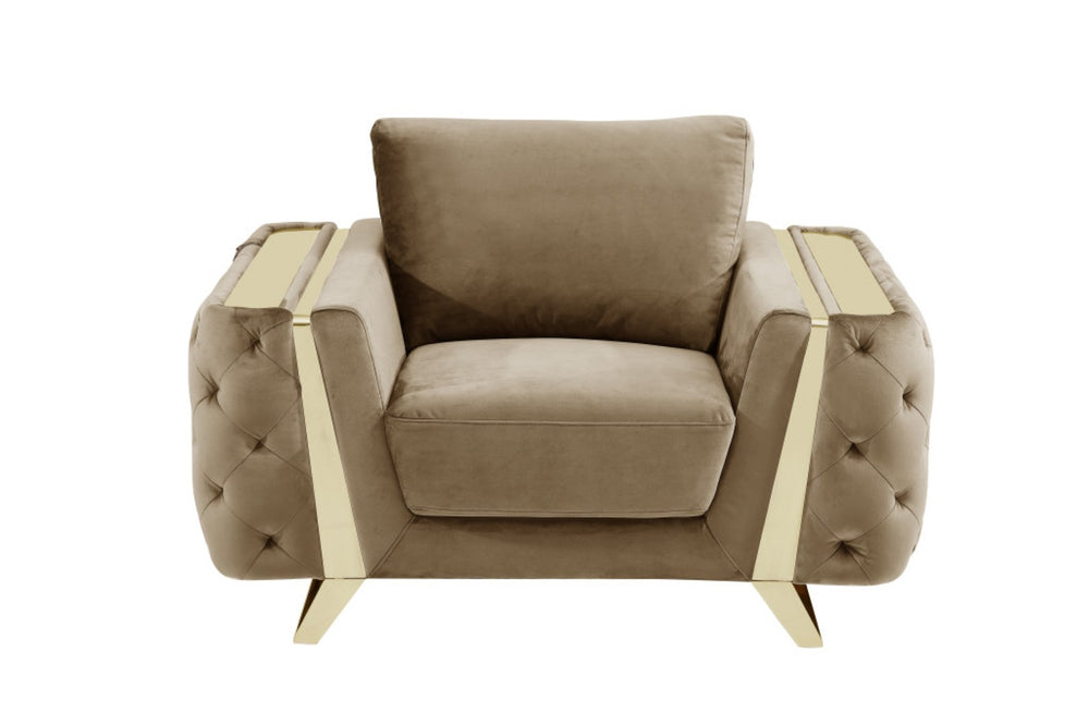 HomeRoots 50" Elegant Velvet Tufted Club Chair with Gold Legs – Luxurious Comfort for Modern Living Spaces Beige 518573