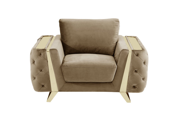 Homeroots 50" Beige And Gold Velvet Tufted Club Chair Beige  518573