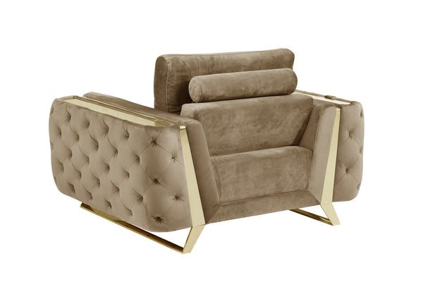 Homeroots 50" Beige And Gold Velvet Tufted Club Chair Beige  518573