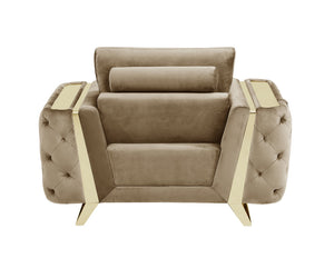 Homeroots 50" Beige And Gold Velvet Tufted Club Chair Beige  518573