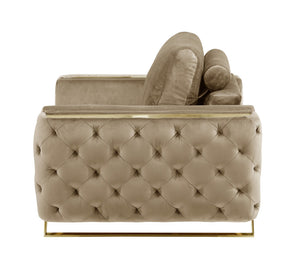 Homeroots 50" Beige And Gold Velvet Tufted Club Chair Beige  518573