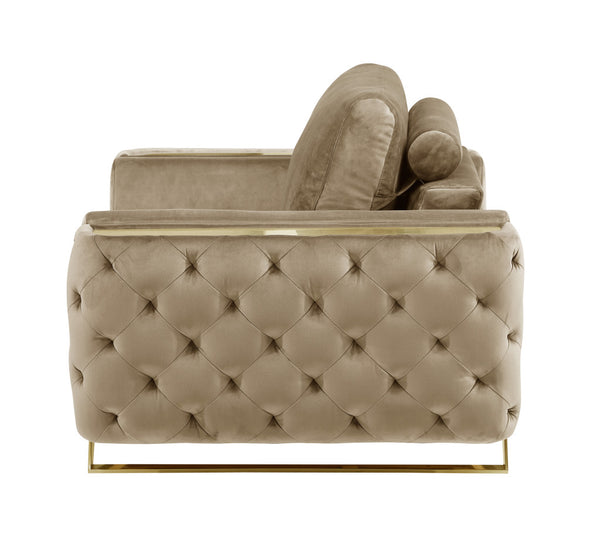 Homeroots 50" Beige And Gold Velvet Tufted Club Chair Beige  518573