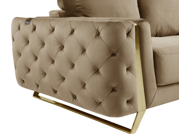 Homeroots 50" Beige And Gold Velvet Tufted Club Chair Beige  518573